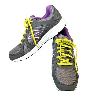 New Balance 401 Sneakers Size 8 Cushioned Support Gray Purple Lime Green